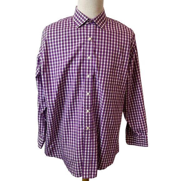 Brooks Brothers Men's Purple Plaid Button Up Shirt Sz 18 (EUR 46) - Picture 1 of 8